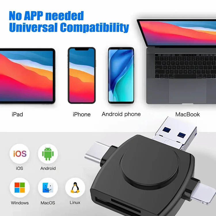 4 in 1 Card Reader Type C Micro USB iPhone Adapter - Image 3