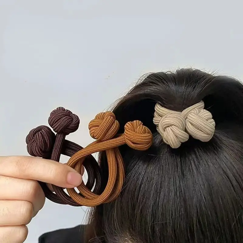 (Pack of 4) Knotted Hair Tie High Elasticity Hair Rope - Image 3