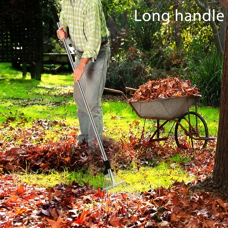 Adjustable Metal Leaf Rake Long Handle - Image 2