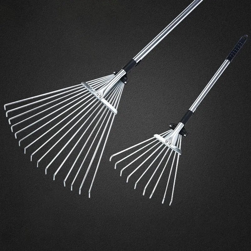 Adjustable Metal Leaf Rake Long Handle - Image 3