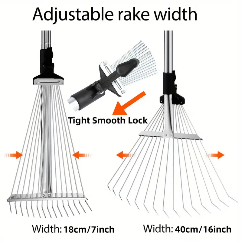 Adjustable Metal Leaf Rake Long Handle - Image 4