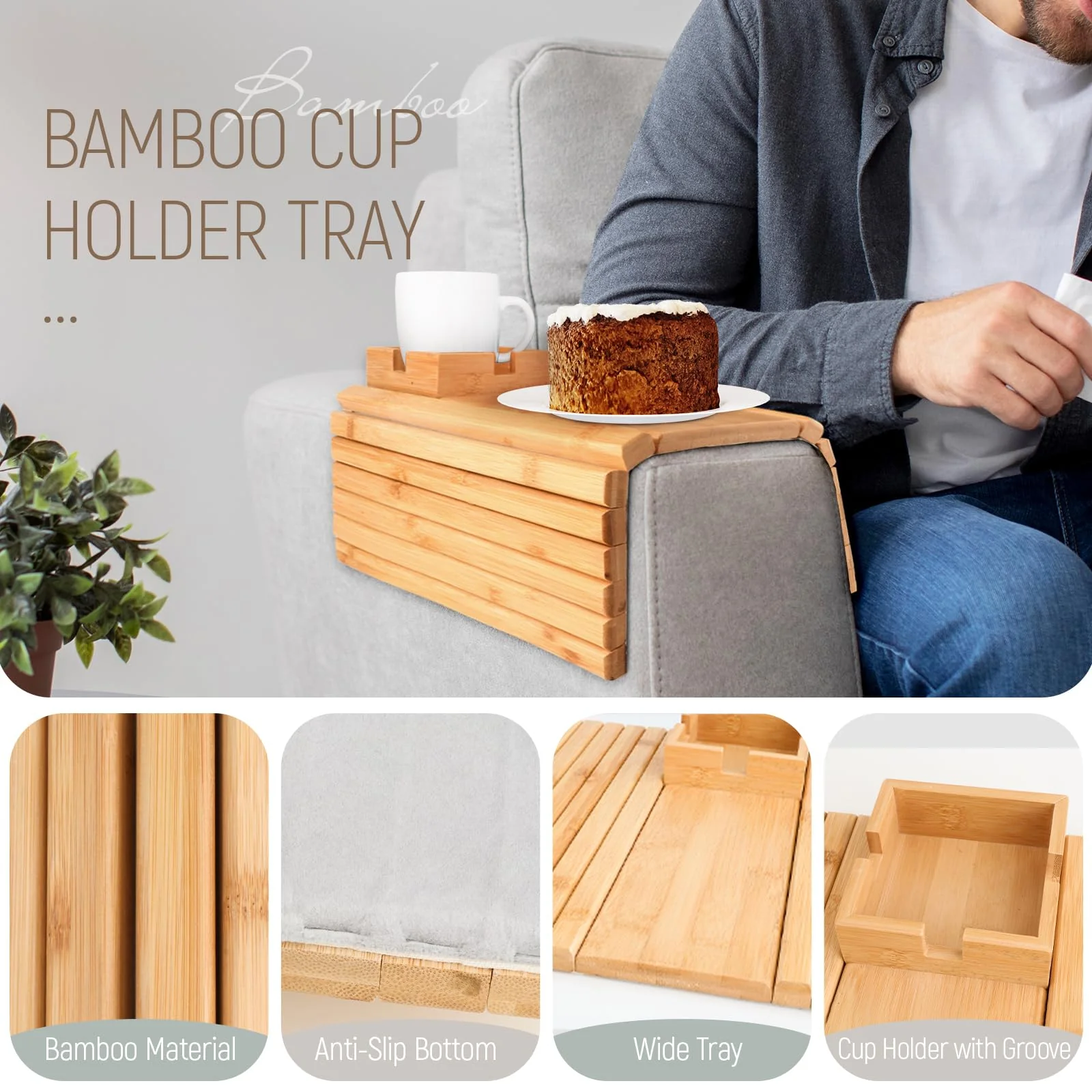 Bamboo Cup Holder Foldable Tray - Image 2