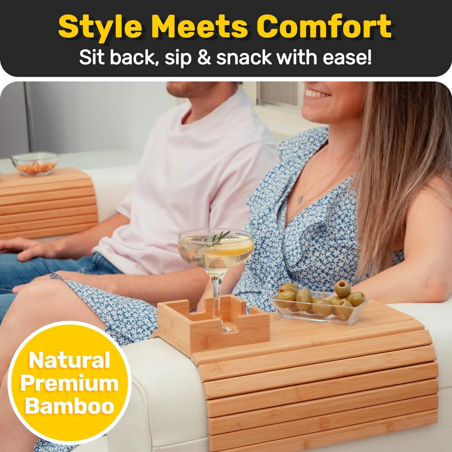 Bamboo Cup Holder Foldable Tray - Image 3