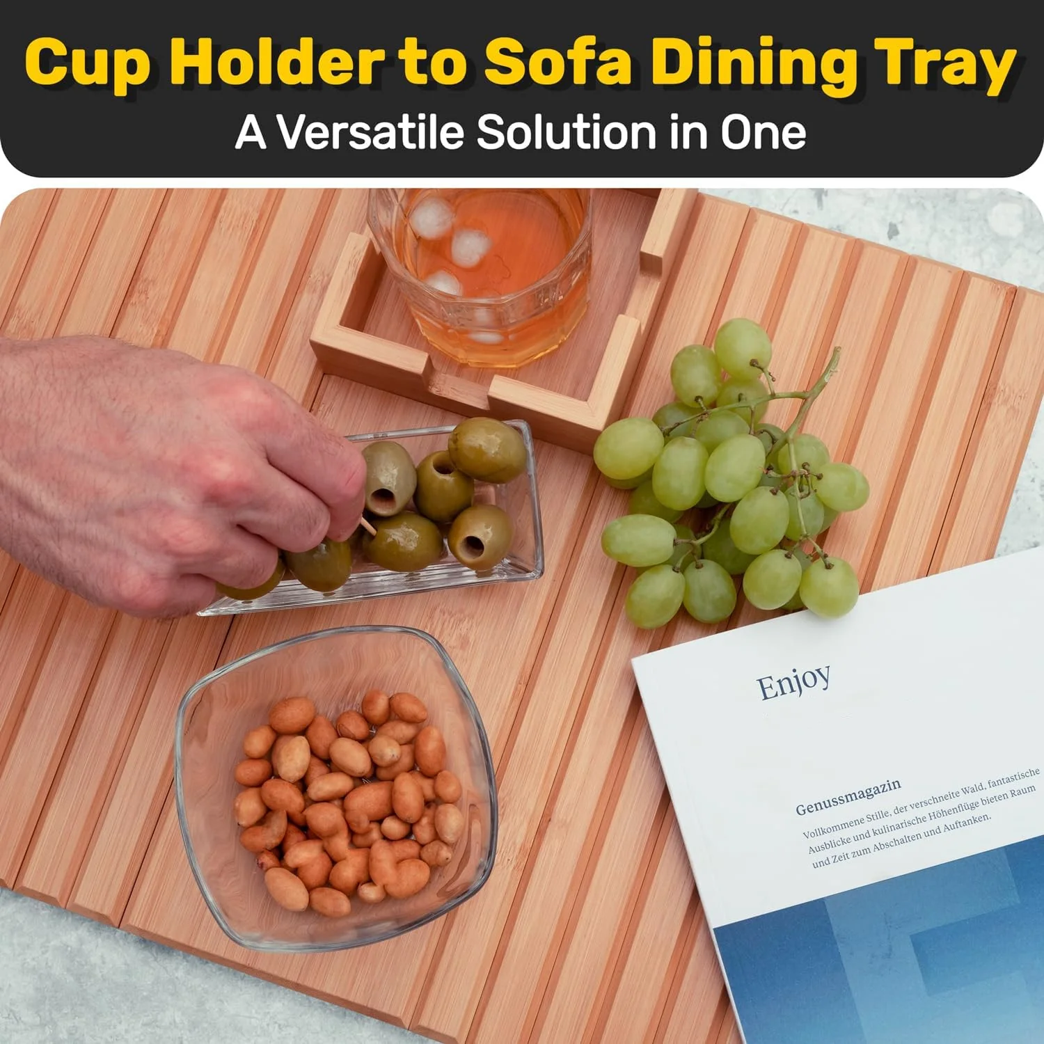 Bamboo Cup Holder Foldable Tray - Image 4
