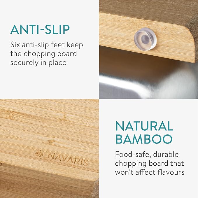 Bamboo Chopping Board Featuring Two Integrated Stainless Steel Trays - Image 4