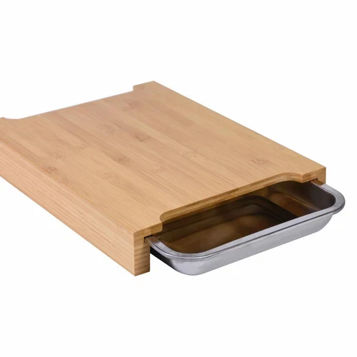 Bamboo Chopping Board Featuring Two Integrated Stainless Steel Trays - Image 5