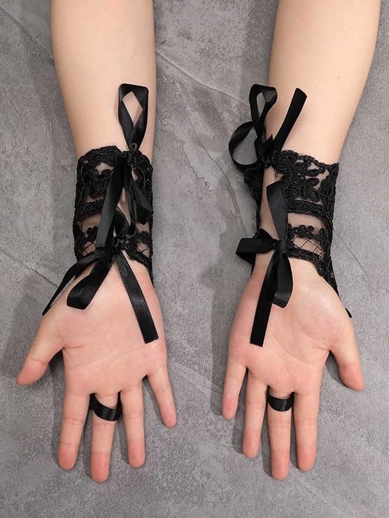 Black Lace Gloves - Image 2