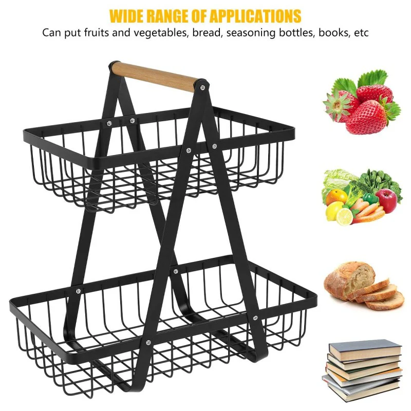 Black Metal 2-Tier Wire Fruit And Vegetable Basket - Image 2