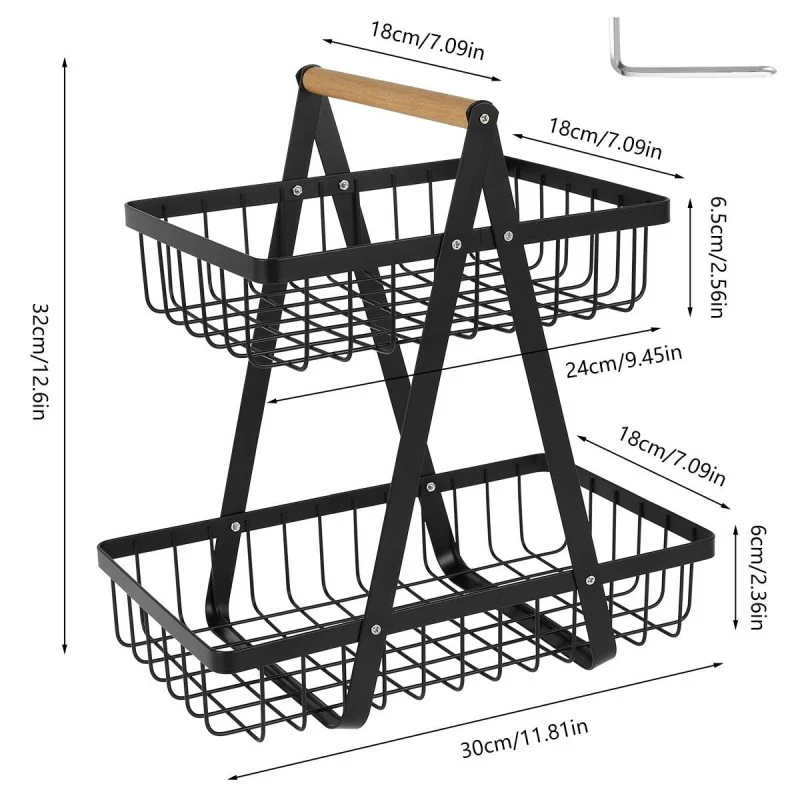 Black Metal 2-Tier Wire Fruit And Vegetable Basket - Image 4
