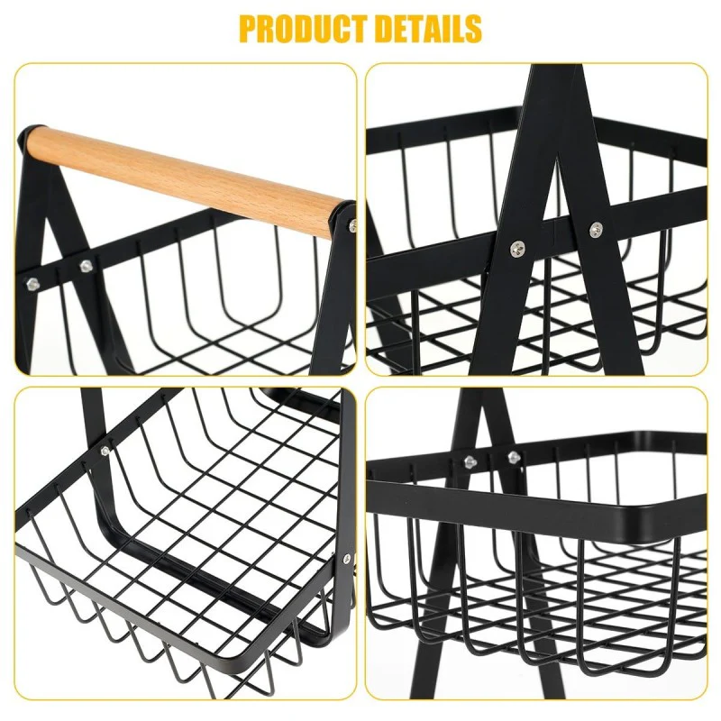 Black Metal 2-Tier Wire Fruit And Vegetable Basket - Image 6