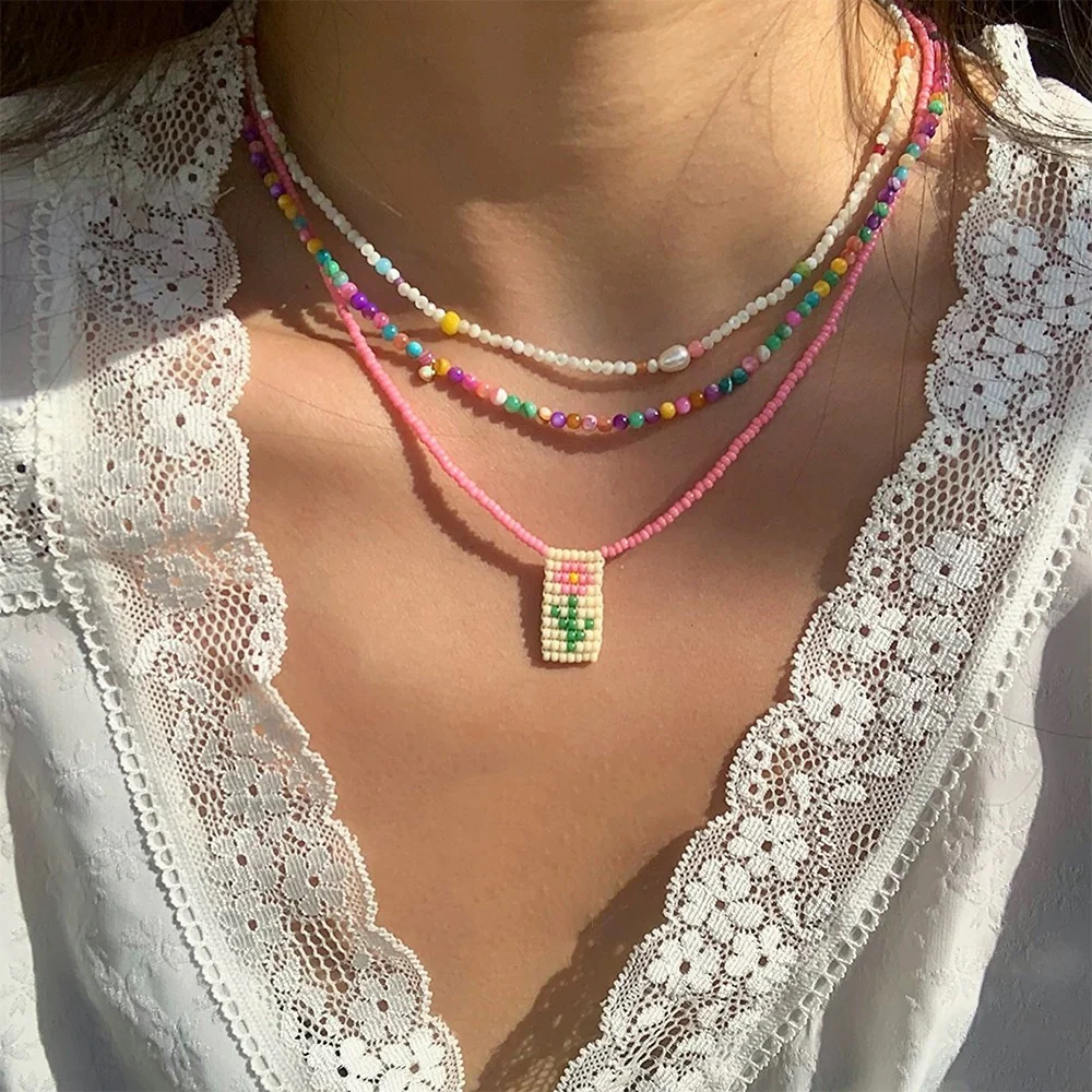 Candy Bead Flower Necklace