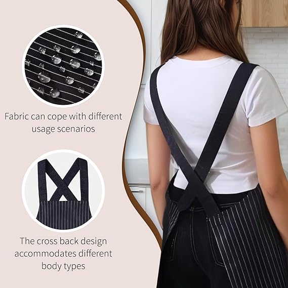 Cross Back Kitchen Apron with Pockets - Image 3
