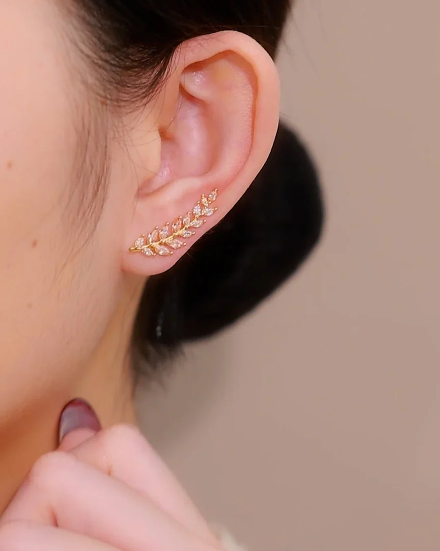 Crystal Leaf Ear Climber Earrings - Image 2