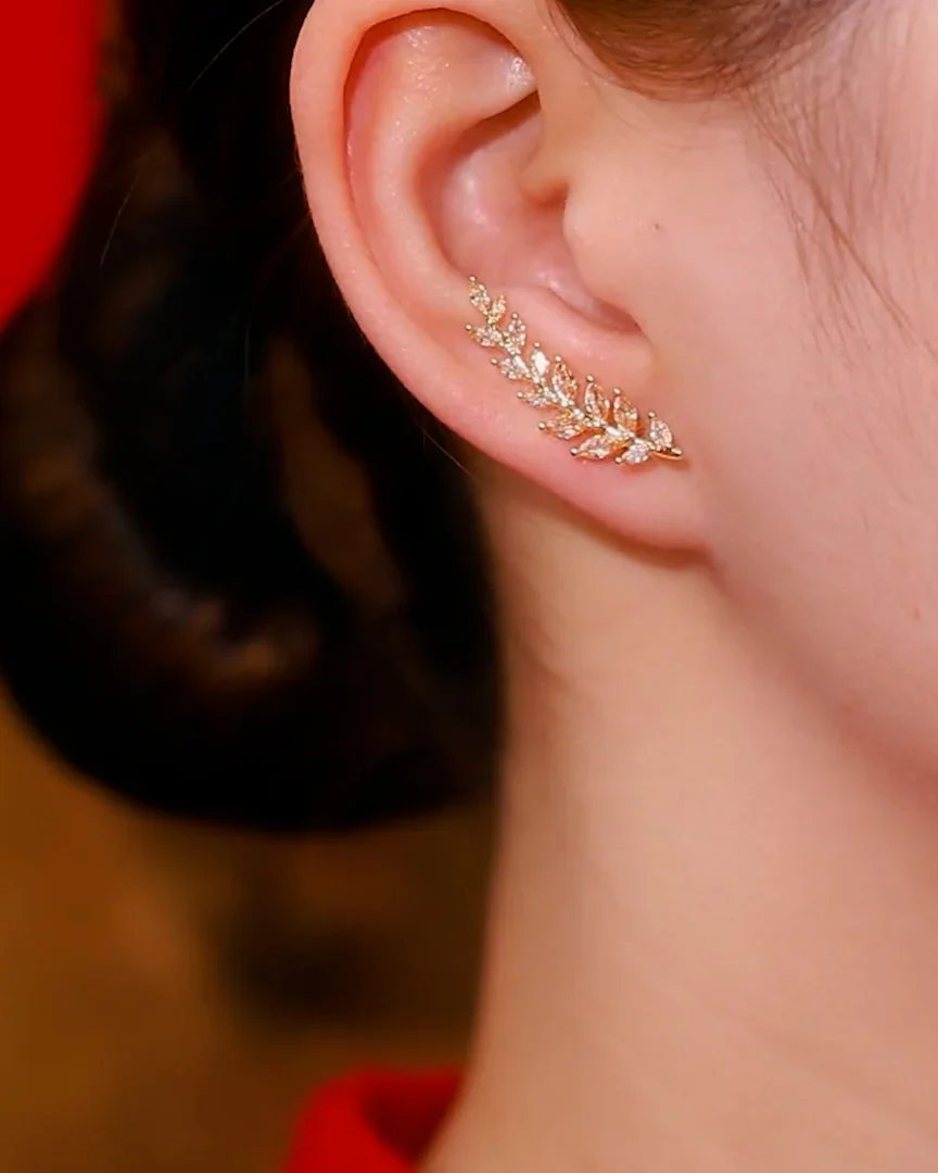Crystal Leaf Ear Climber Earrings - Image 5