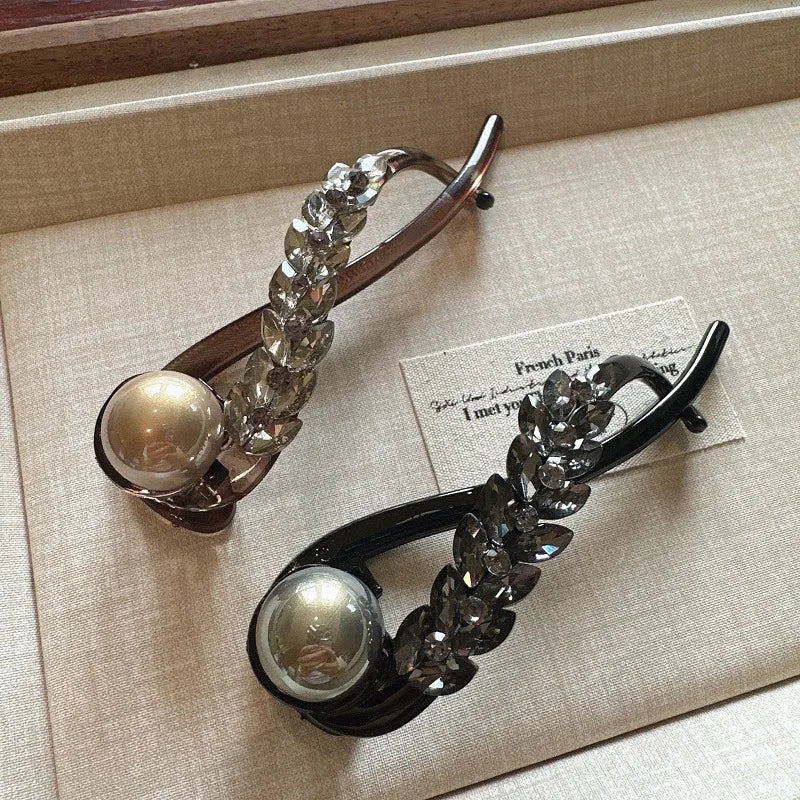 Crystal Wheat Pearl Twist Rhinestone Hair Clip - Image 2