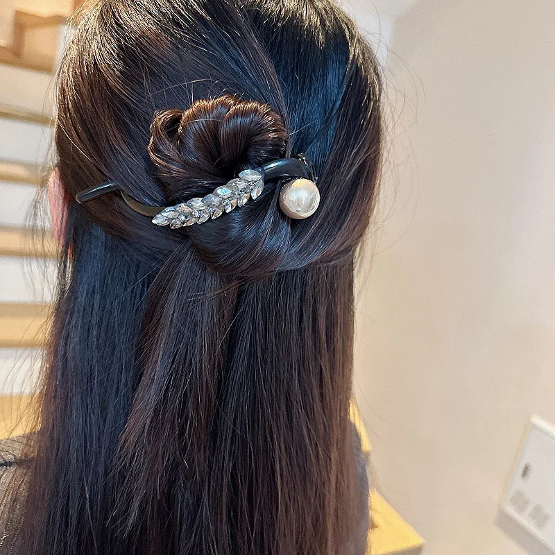 Crystal Wheat Pearl Twist Rhinestone Hair Clip - Image 3