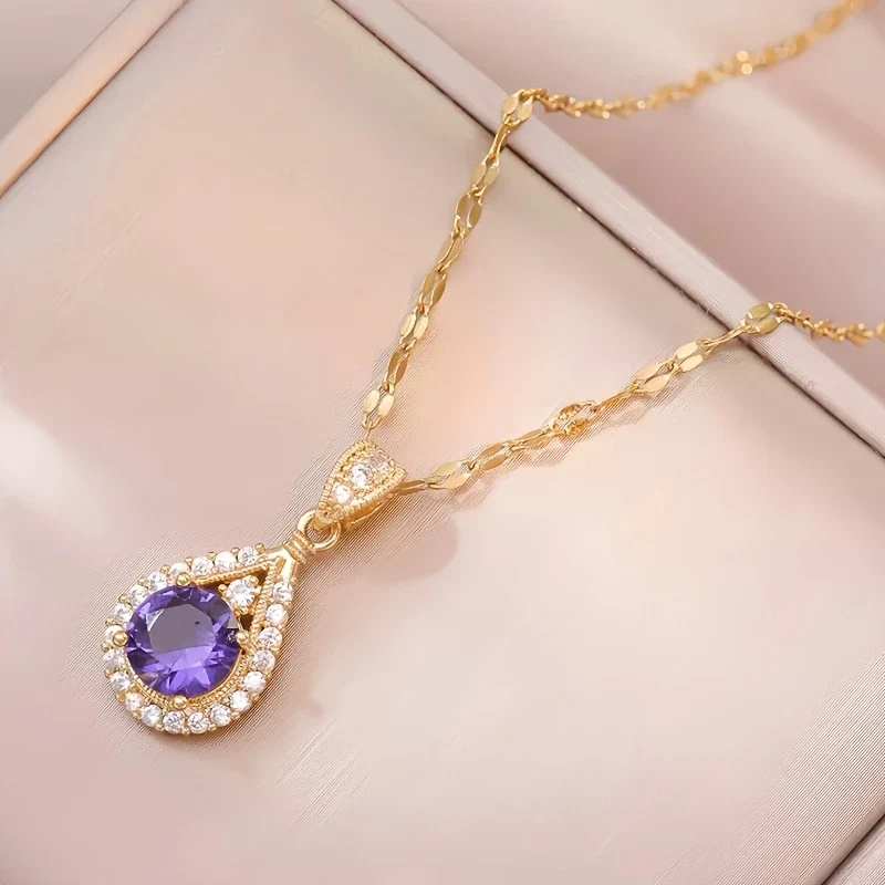 Dazzling Purple Droplet Pendant Necklace - Image 2