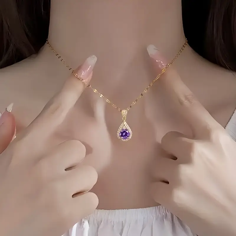 Dazzling Purple Droplet Pendant Necklace - Image 3
