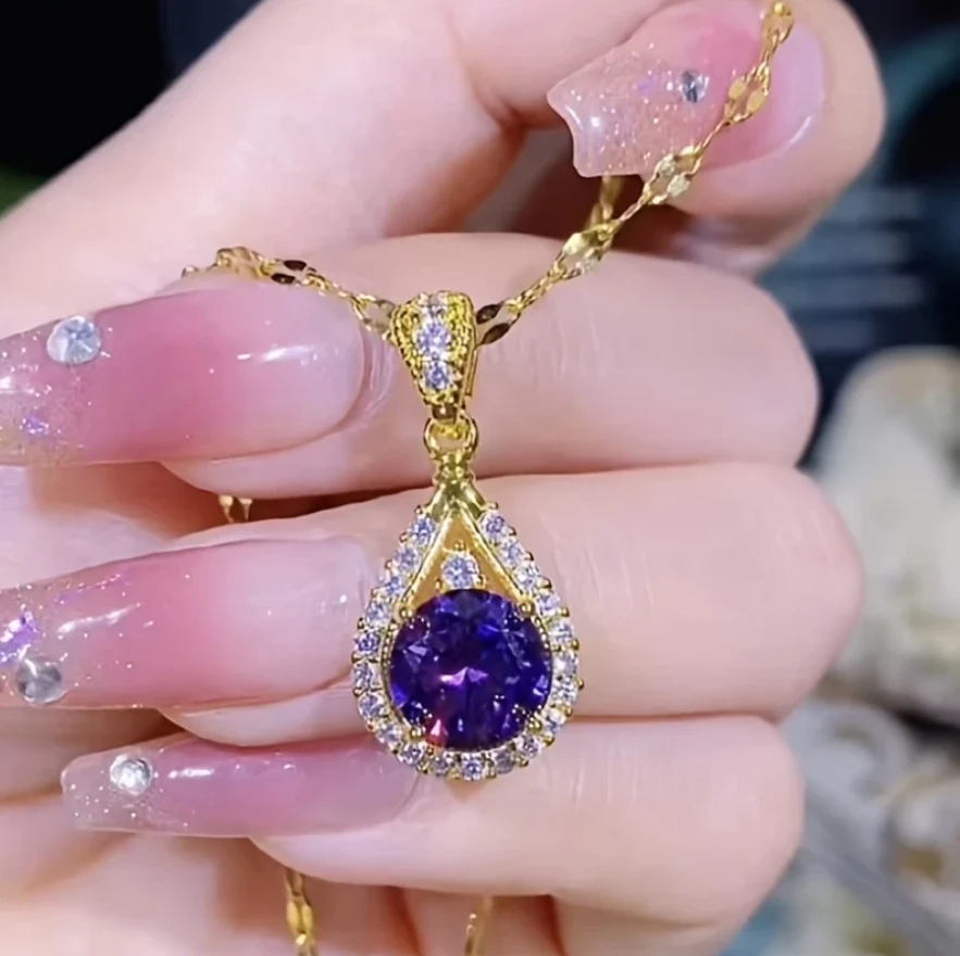 Dazzling Purple Droplet Pendant Necklace - Image 4