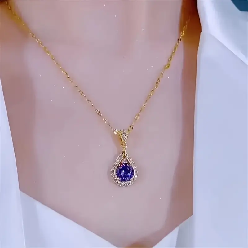 Dazzling Purple Droplet Pendant Necklace - Image 6
