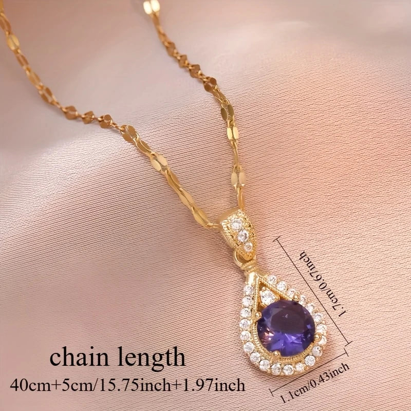 Dazzling Purple Droplet Pendant Necklace - Image 7