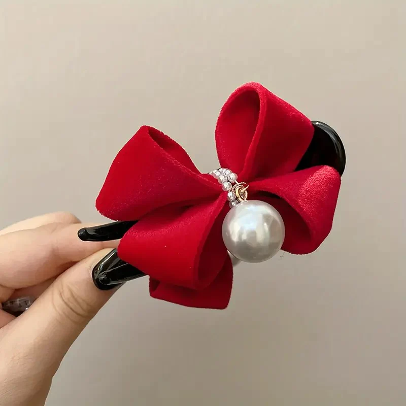 Elegant Faux Pearl Bowknot Decorative Hair Clip - Image 5