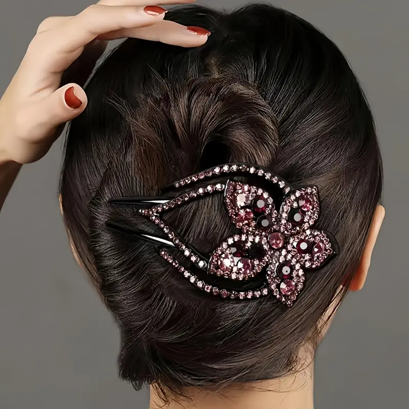 Elegant Rhinestone Flower Hair Clip for Women - Image 4