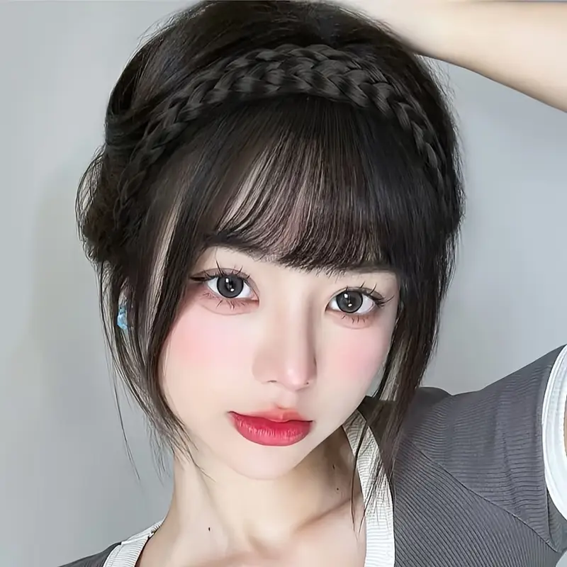 Elegant Women’s Braided Headband with Front Bangs - Image 2