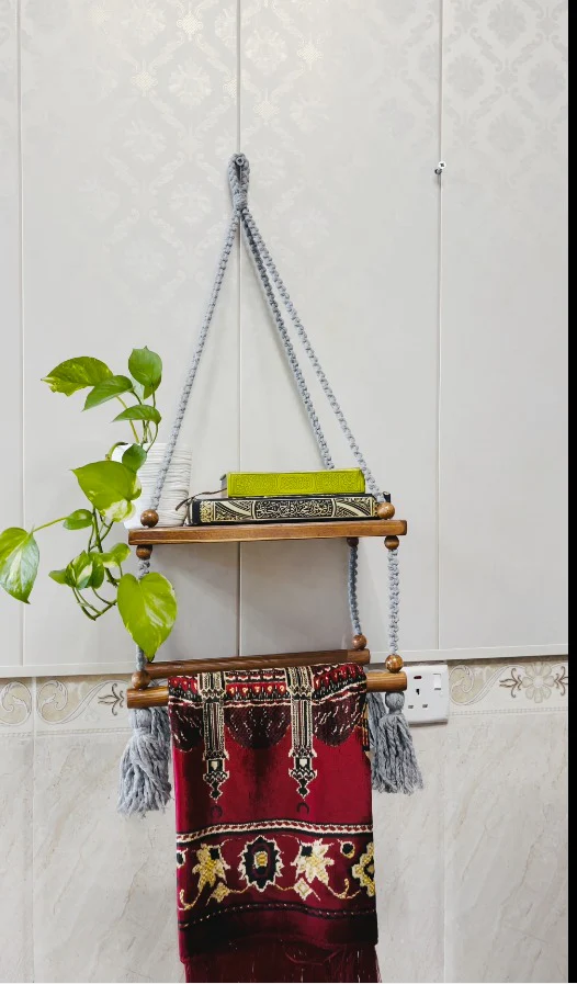 Handmade Wooden Macrame Wall Hanging Shelf