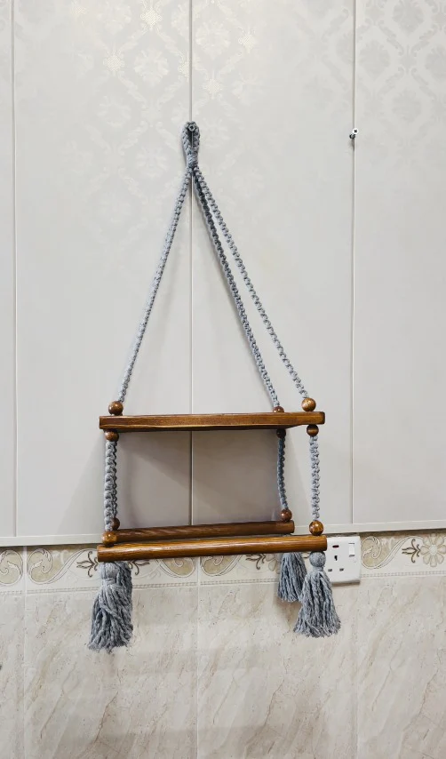 Handmade Wooden Macrame Wall Hanging Shelf - Image 4