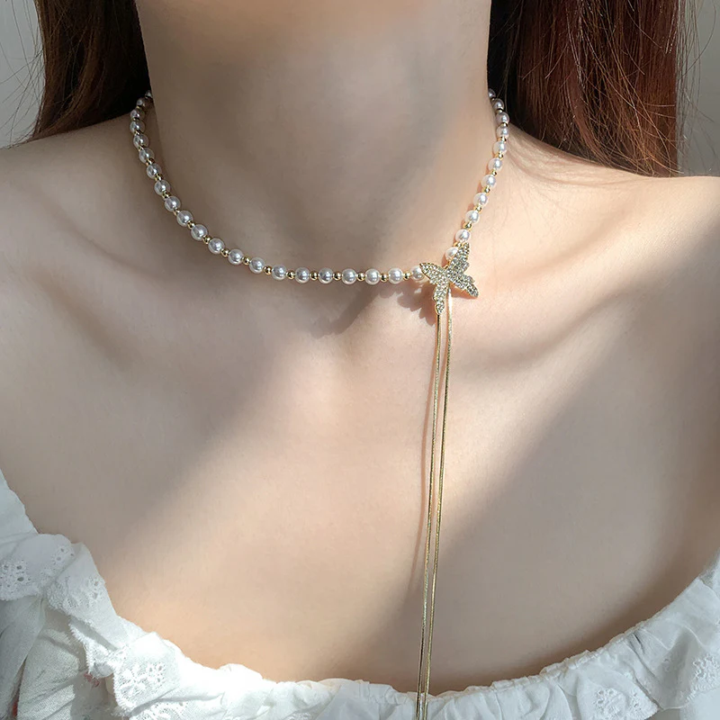 Luxury Butterfly Pearl Chain Necklace - Image 4