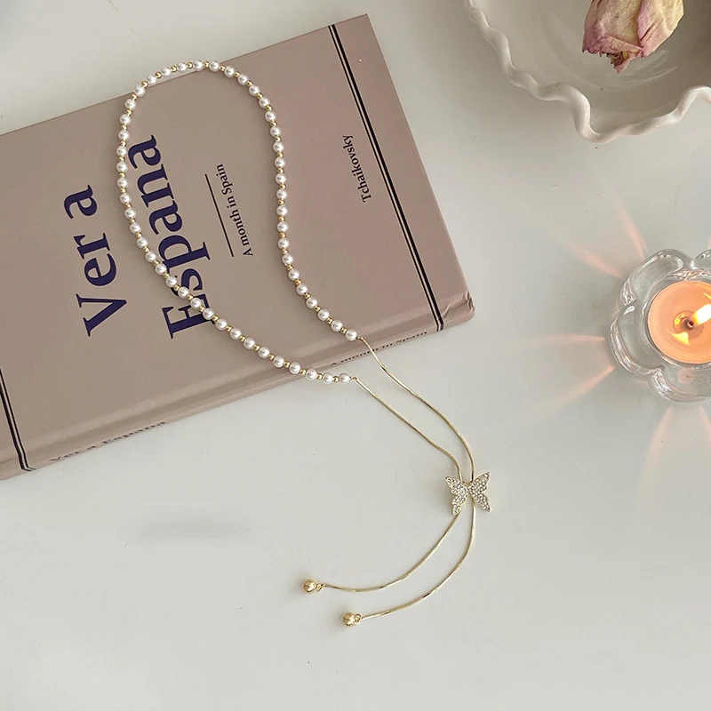 Luxury Butterfly Pearl Chain Necklace - Image 5
