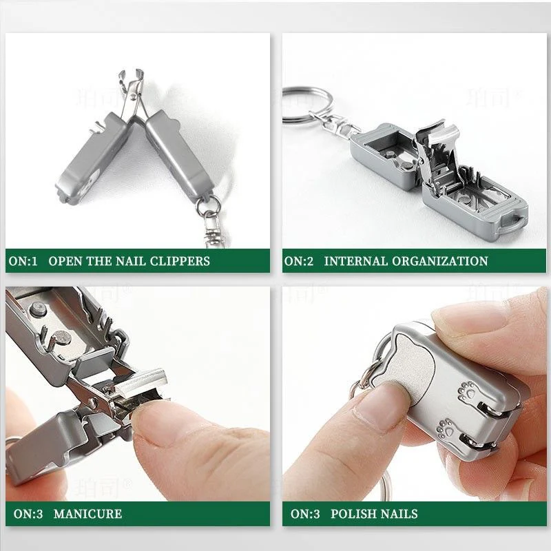 Portable Folding Stainless Steel Nail Clippers with Mini Keychain - Image 3