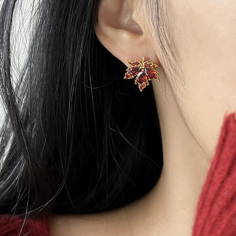 Red Maple Leave Pendant Necklace and Earring - Image 2