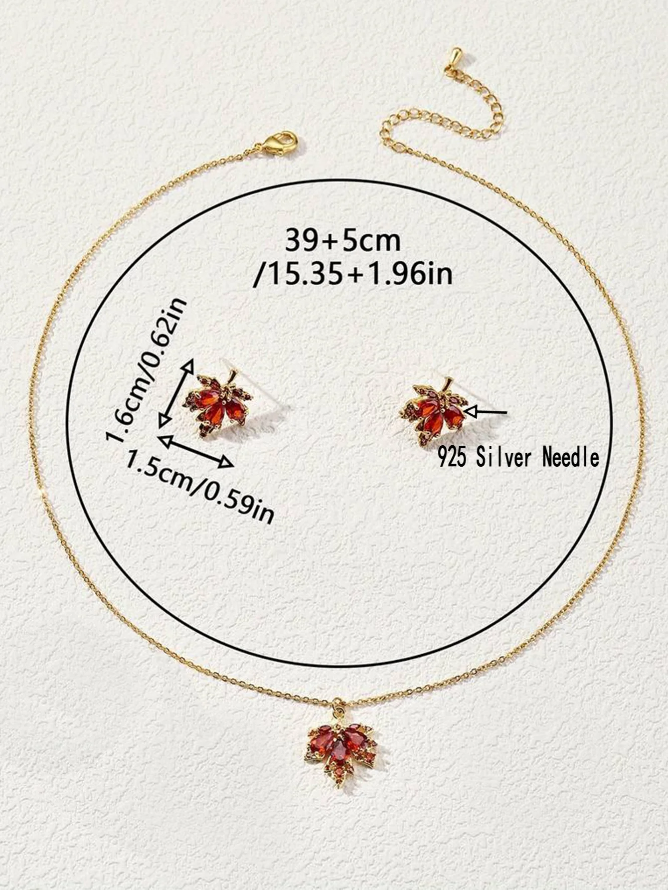 Red Maple Leave Pendant Necklace and Earring - Image 5
