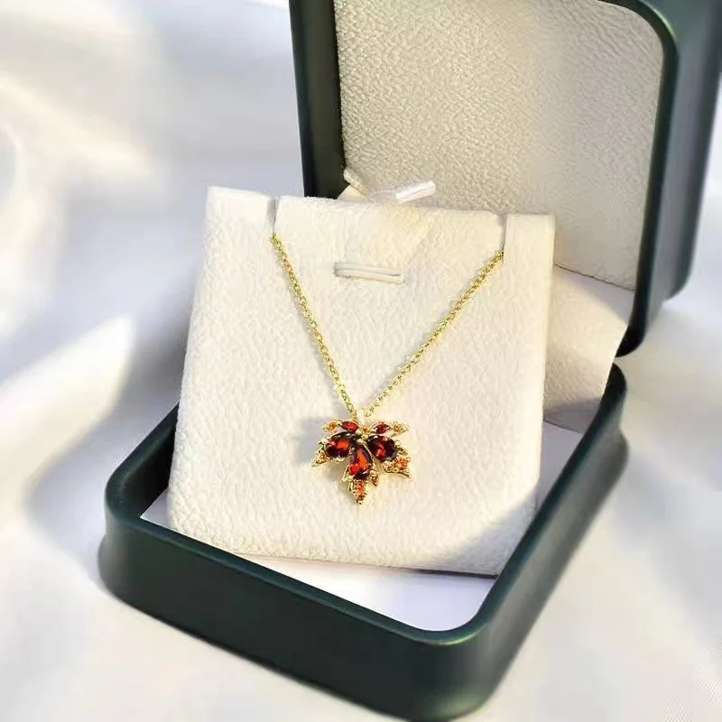 Red Maple Leave Pendant Necklace and Earring - Image 6