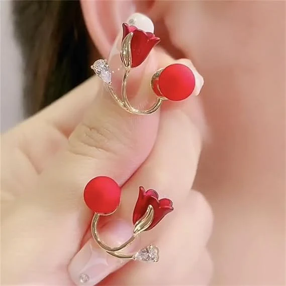 Red Rose Stud Earrings - Image 2