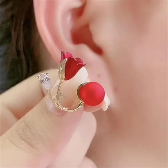 Red Rose Stud Earrings - Image 3