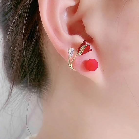 Red Rose Stud Earrings - Image 4
