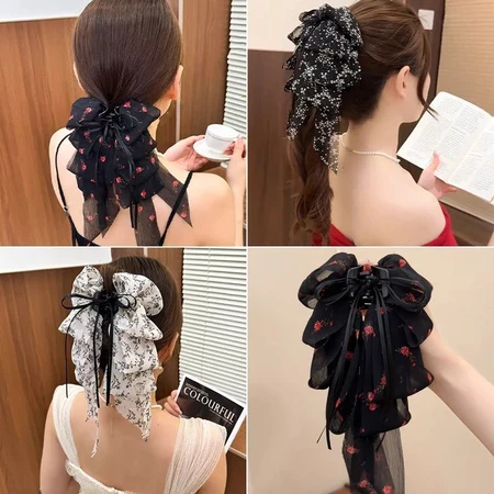 Ribbon Mesh Bow Hair Clamp Grab Clip - Image 2