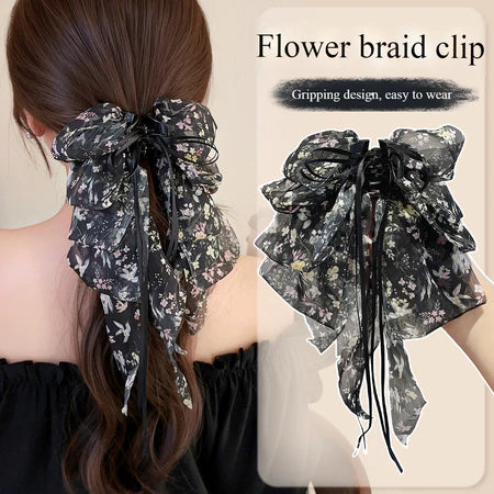 Ribbon Mesh Bow Hair Clamp Grab Clip - Image 3