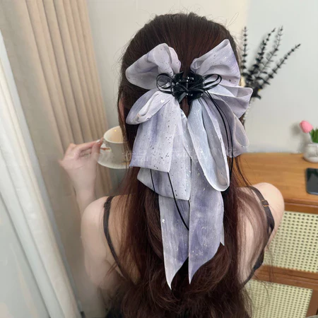 Ribbon Mesh Bow Hair Clamp Grab Clip - Image 7