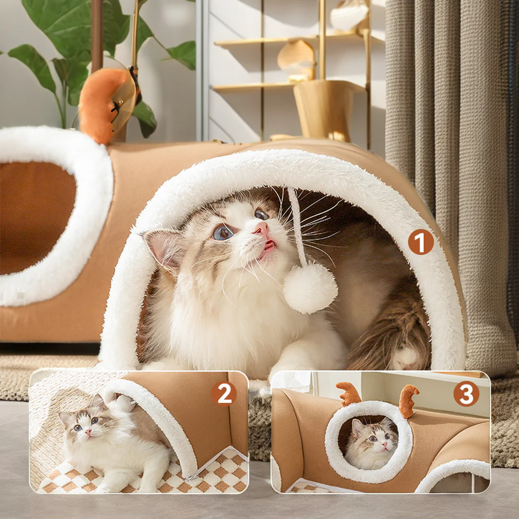 Soft Warm Cushion Indoor Cat Playing Tunnel Bed - Image 2