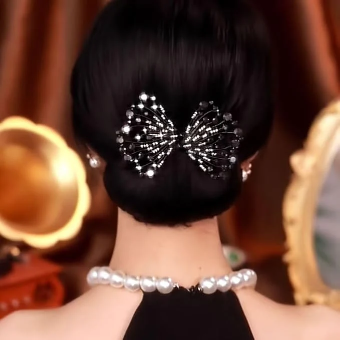 Tail Rhinestone Flower Hair Bun Shaper - Image 2