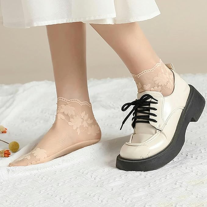 Women’s Floral Print Lace Boat Socks - Image 3
