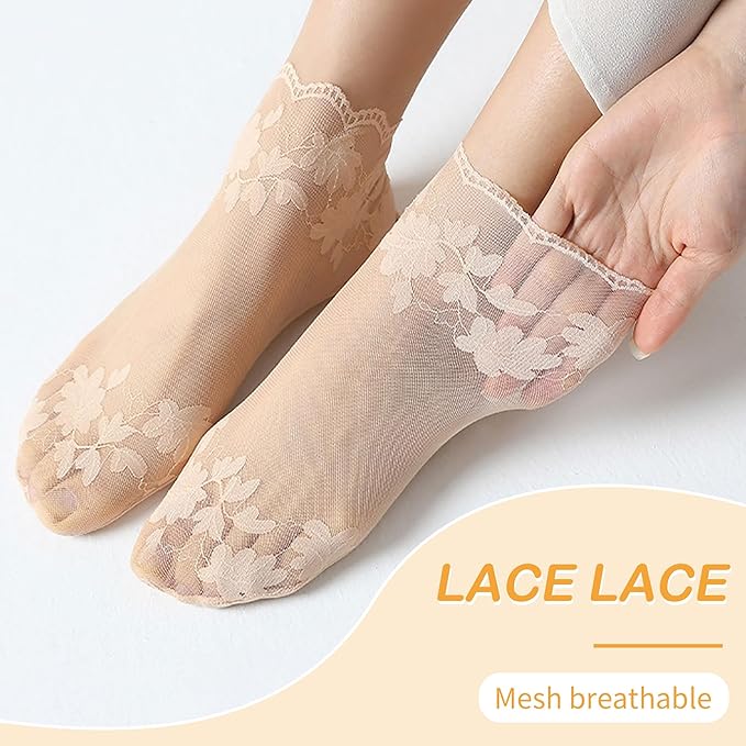 Women’s Floral Print Lace Boat Socks - Image 5