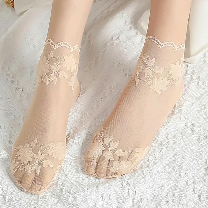 Women’s Floral Print Lace Boat Socks - Image 6