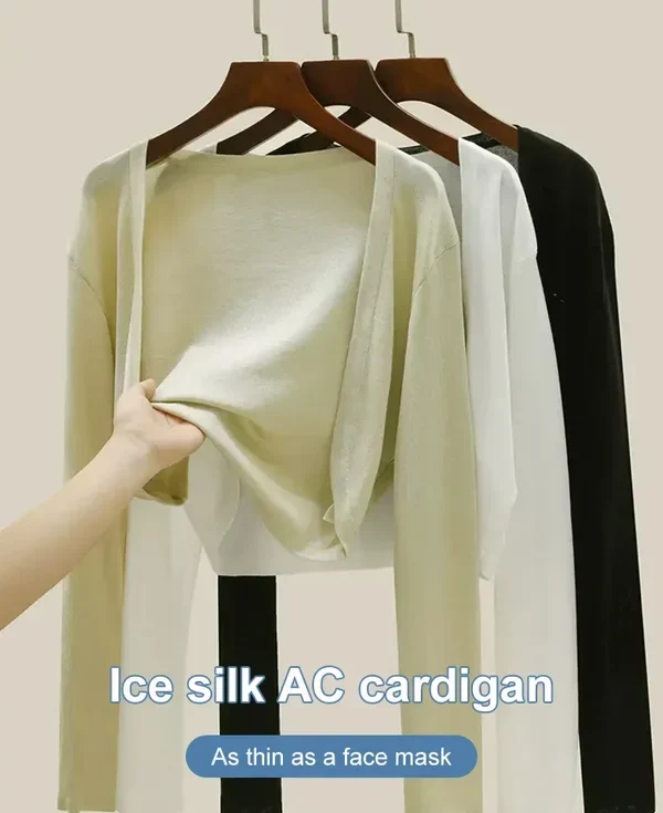 Women's thin ice silk Coat shawl air-conditioned shirt with slip skirt - Image 3