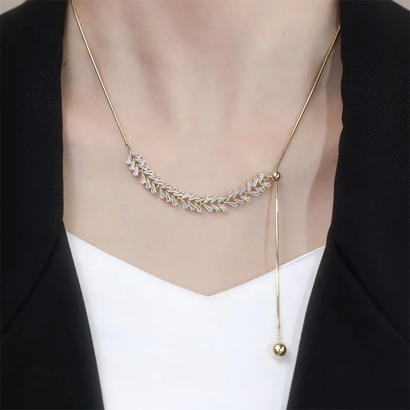 Zircon Wheat Pendant Necklace